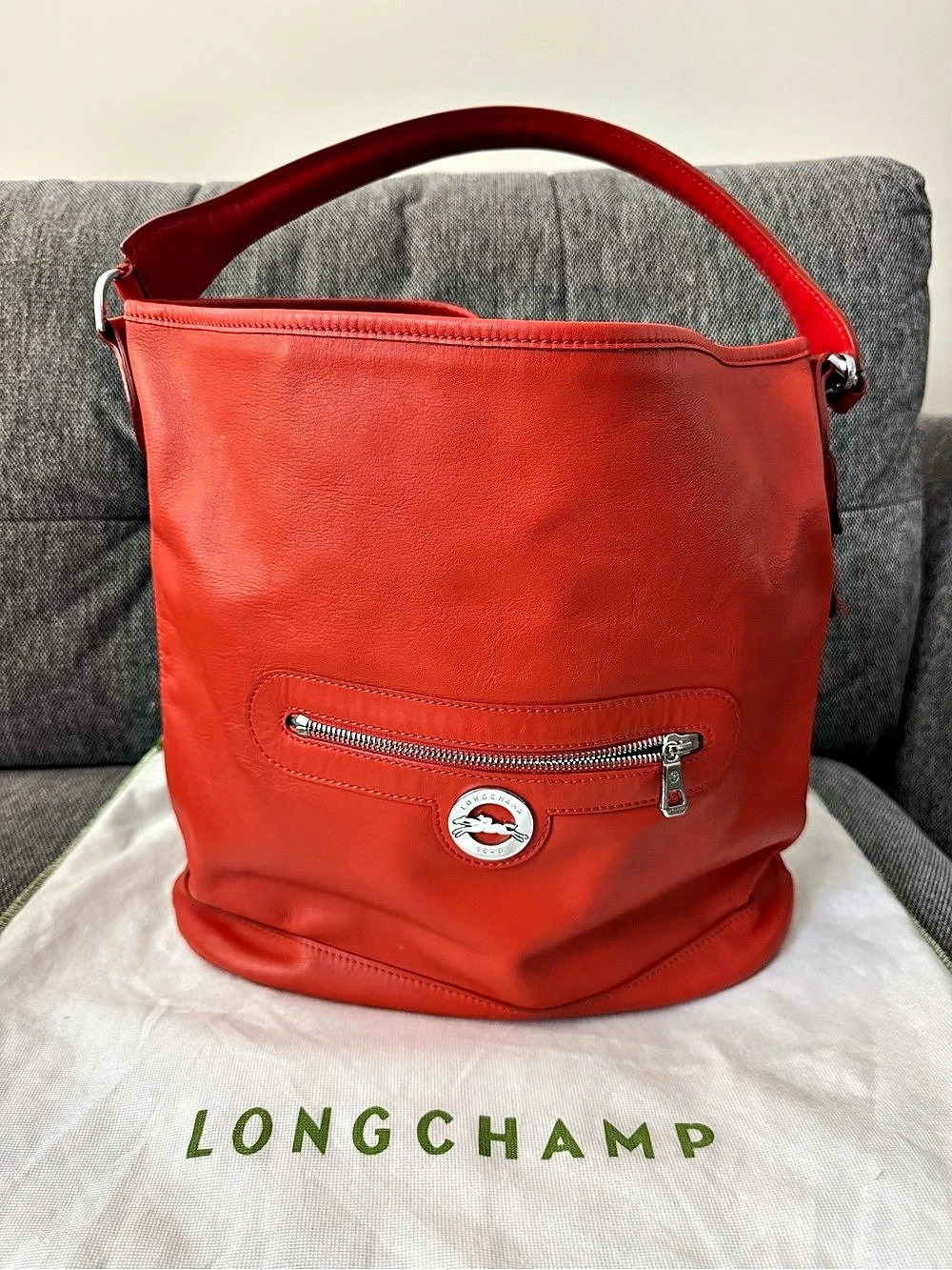 Longchamp Orange Leather Hobo Bag